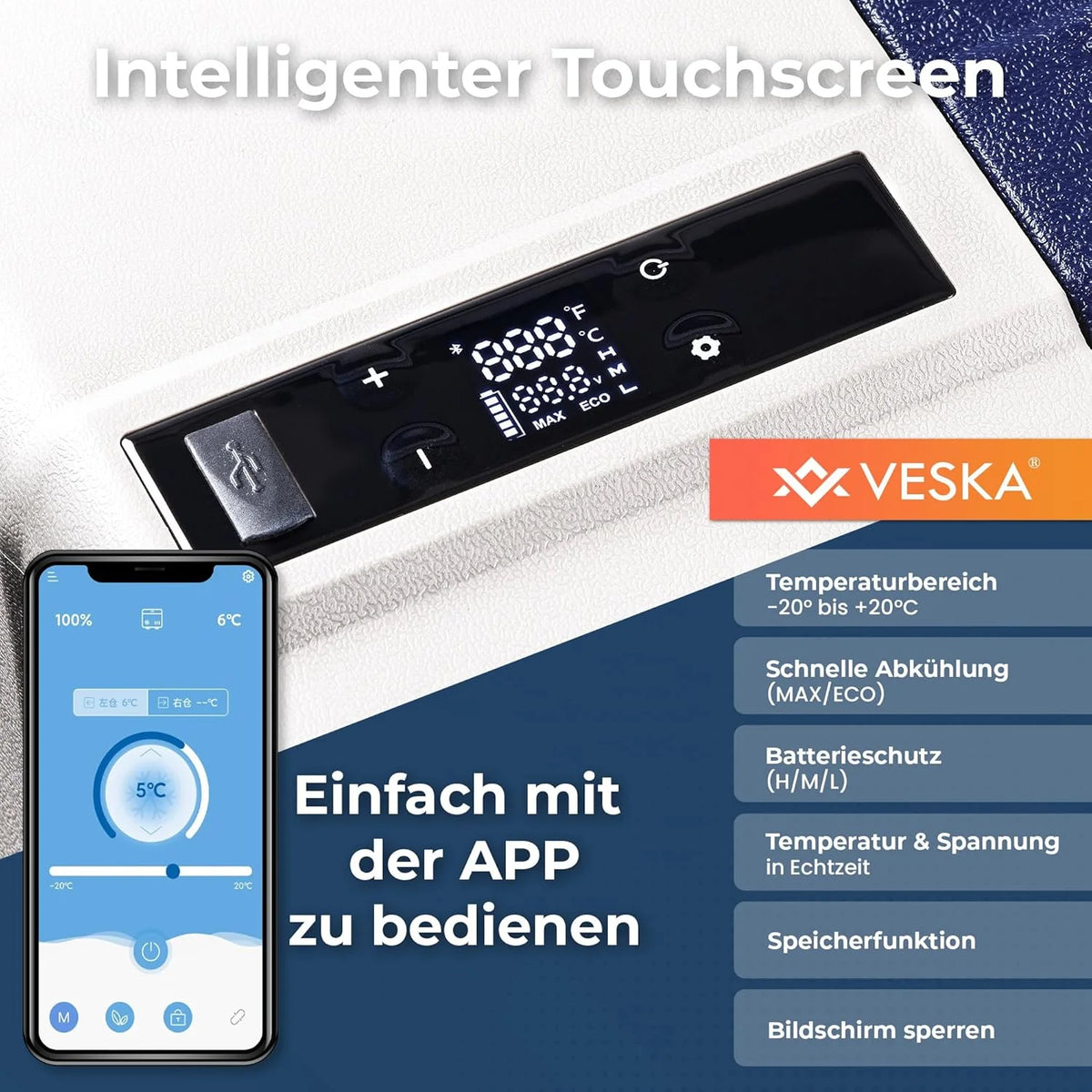 Kompressor Kühlbox elektrisch. Gefriertruhe mit APP-Steuerung. USB-Anschluss. 12/24V. 230V. Räder. transportabler Kühlschrank. Kühltruhe. Gefrierbox
