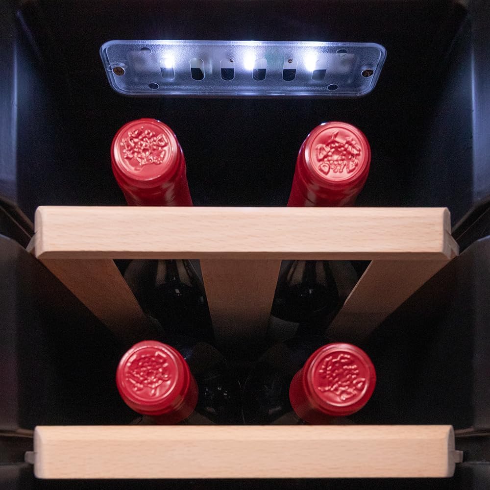 Cecotec Vinoteca Libre Instalación Bolero GrandSommelier 1250 CoolWood. Nevera para vinos con capacidad para 12 botellas. temperatura ajustable de 8-