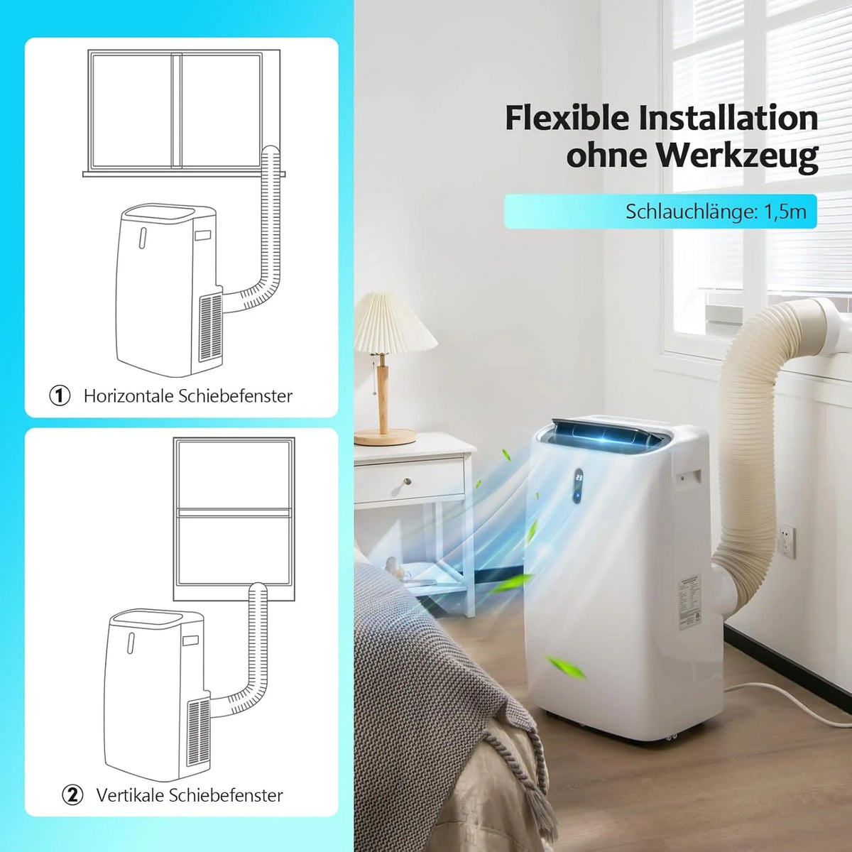 GOPLUS 14000 BTU Klimaanlage mit Abluftschlauch. 5 in 1 mobiles Klimagerät: Kühlen. Heizen. Entfeuchten. Belüften. Schlafmodus | für Raumgröße bis
