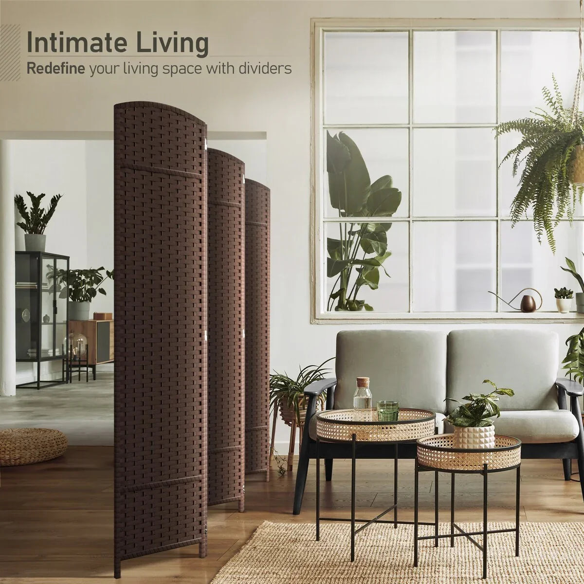 6 Panel Room Divider. 6ft Tall Extra Wide Folding Privacy Screen with Hand-Woven Mesh Panels