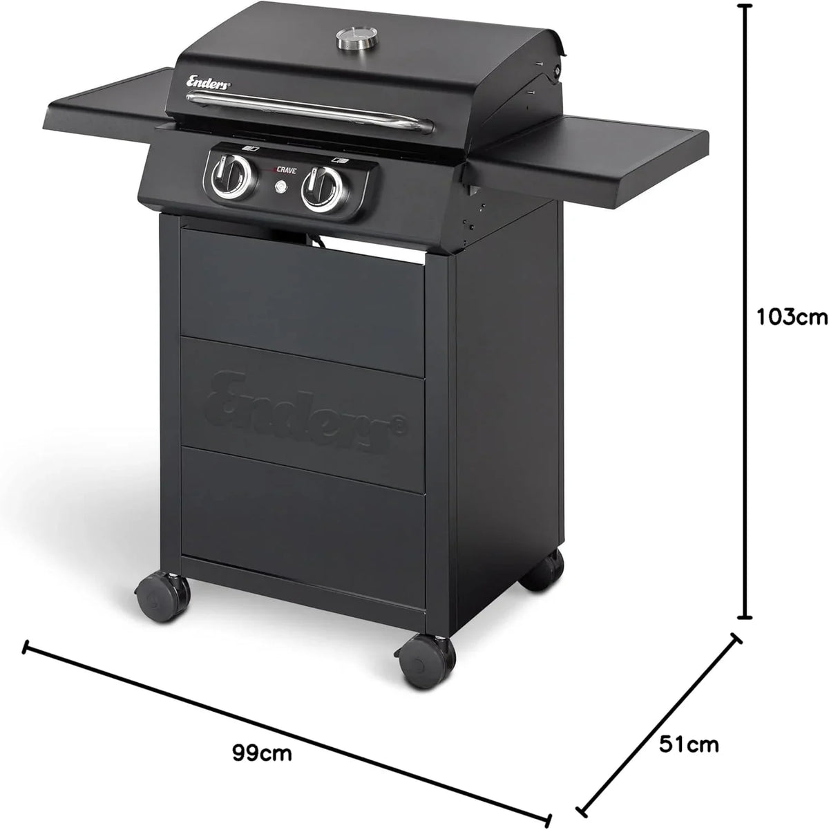 Enders Elektrogrill eCRAVE 2. mit Gussrost. Grillwagen mit viel Stauraum. SIMPLE CLEAN Reinigungssystem. 2 leistungsstarke Heizelemente. formstabile