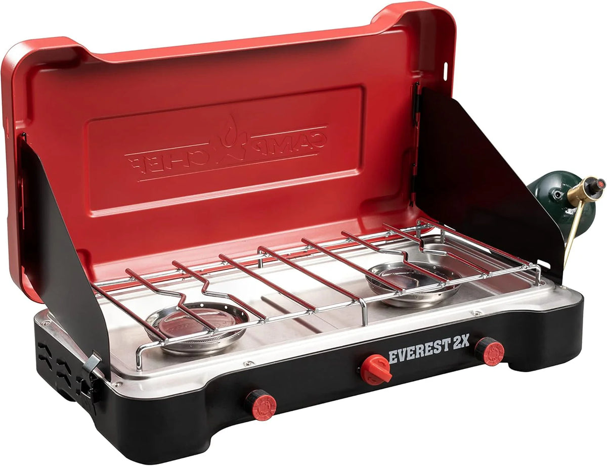 Mountain Series Everest 2X - High Output Two-Burner Camp Stove - Lid Doubles as Windscreen - Portable Cooking Stove - For Outdoor Cooking - 20.000 BTU Burners - 215 Sq In Cooking Area