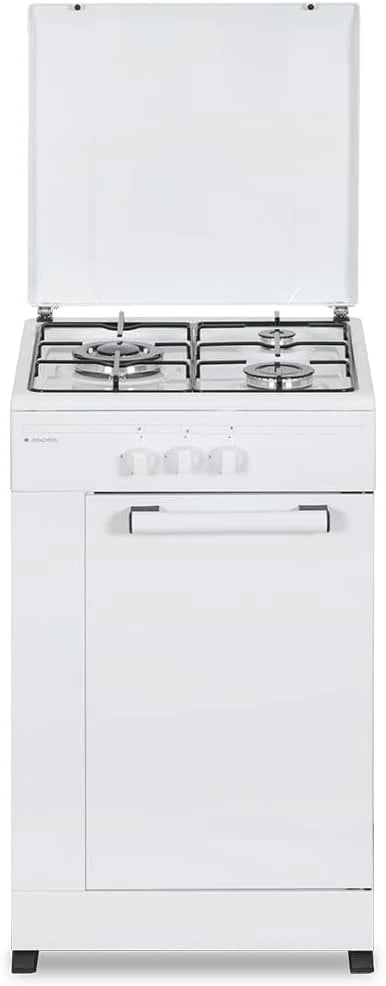 Aspes Cocina Gas Butano 3 Zonas de Cocción. Blanco AKG3500PB. Control Manual. Quemador WOK triple llama. Compartimento Bombona. Tapa Abatible