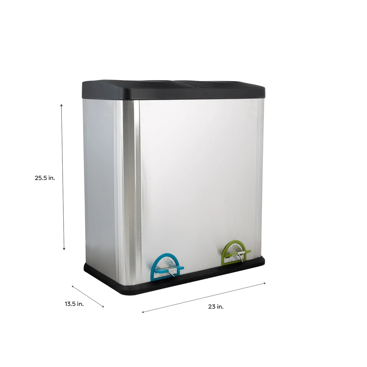 60L 2 Compartment Stainless Steel Recycling Bin. Dual Section Trash Sorter Container for Kitchen. Home & Office