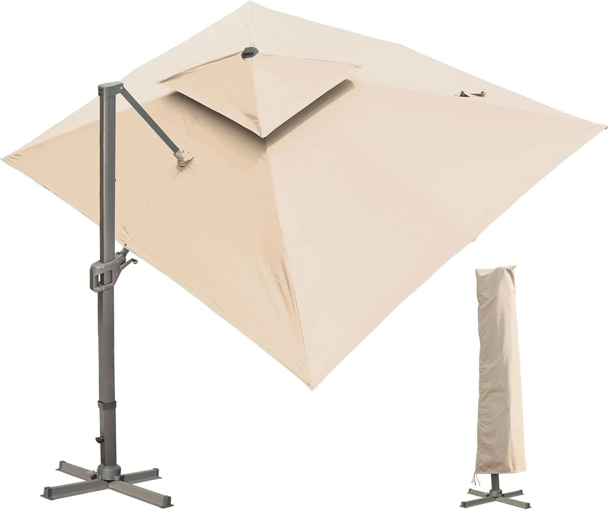 LKINBO Sonnenschirm 300 x 400 cm Rechteckig mit Ständer und Kurbel. Groß Ampelschirm Terrassenschirm 360°Drehbar Parasol Windfest Gartenschirm