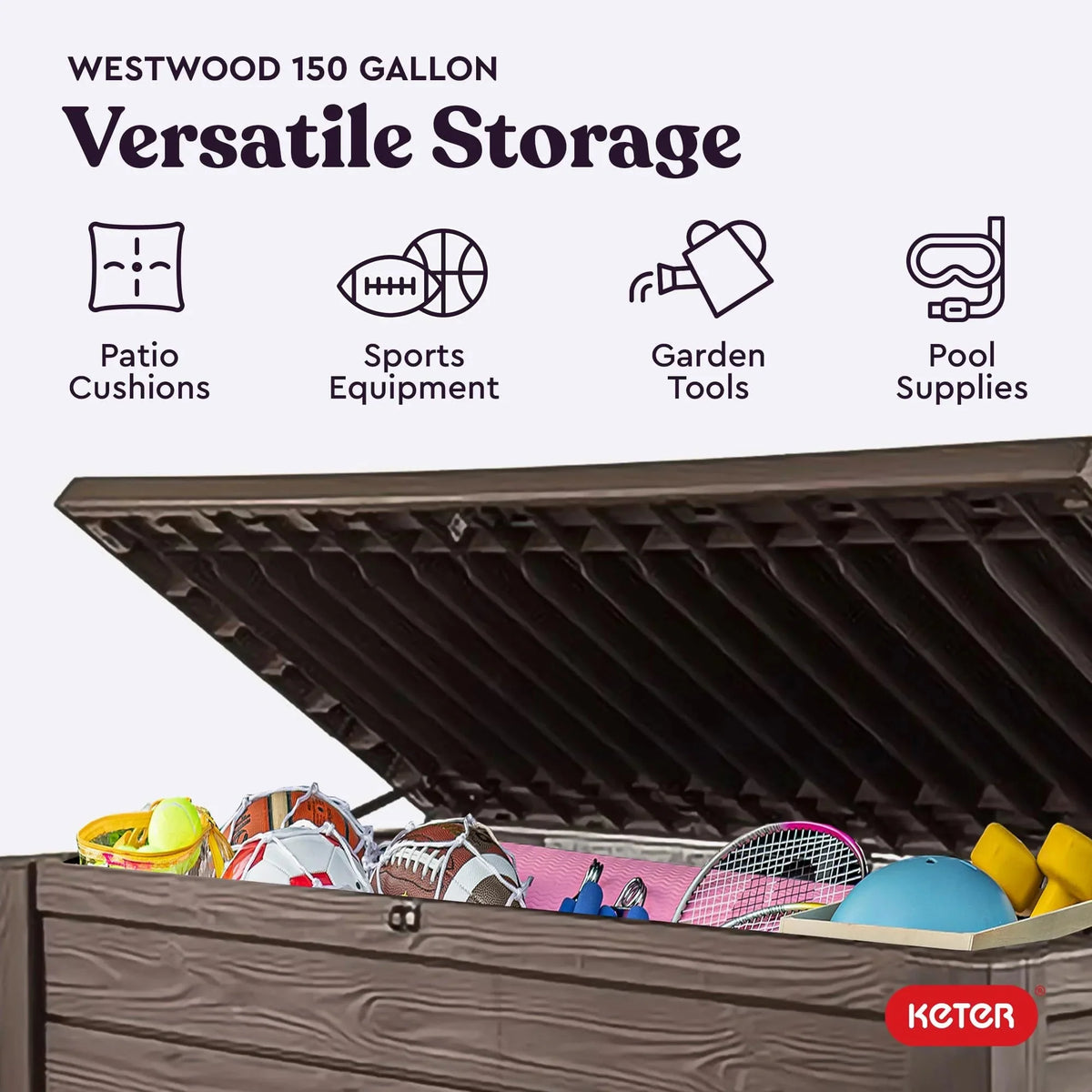 150 Gallon Outdoor Deck Box with Bench Seat. Large Storage Container for Patio. Garden. Yard and Pool Area