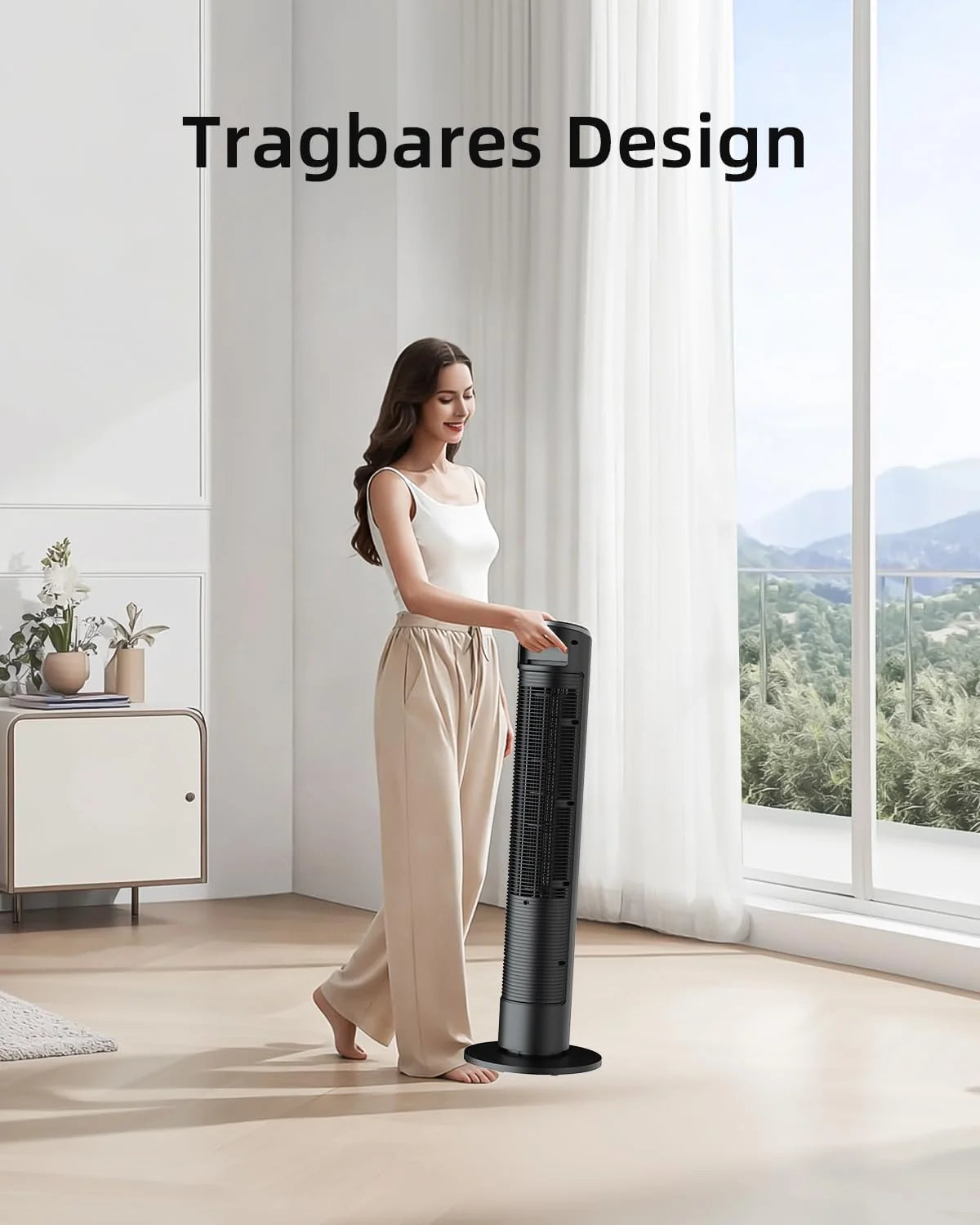Ateroll Leiser Turmventilator für Schlafzimmer. Standventilator mit Fernbedienung. 90° oszillierend. 4 Geschwindigkeiten 3 Modi 12H Timer LED-Anzeige.