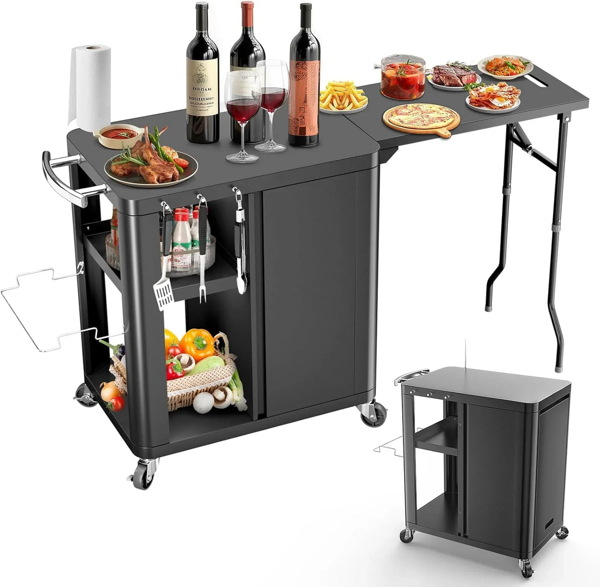 Outdoor Grill Table Cart 57x24x35. Outdoor Kitchen Island with Storage & Large Tabletop for Blackstone Griddle. Ooni Pizza Oven. Ninja Woodfire Grill. BBQ Station. Dining Cart. Rolling BBQ Table