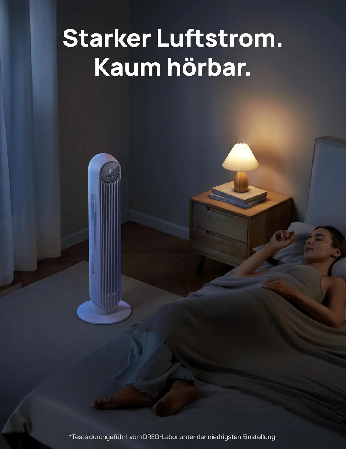 Dreo Smart 20dB Leiser Turmventilator. 10 m Wurfweite 4 Geschwindigstufen 4 Modi 8 Std. Timer 90° oszillierende Ventilator mit Kühlung WLAN &