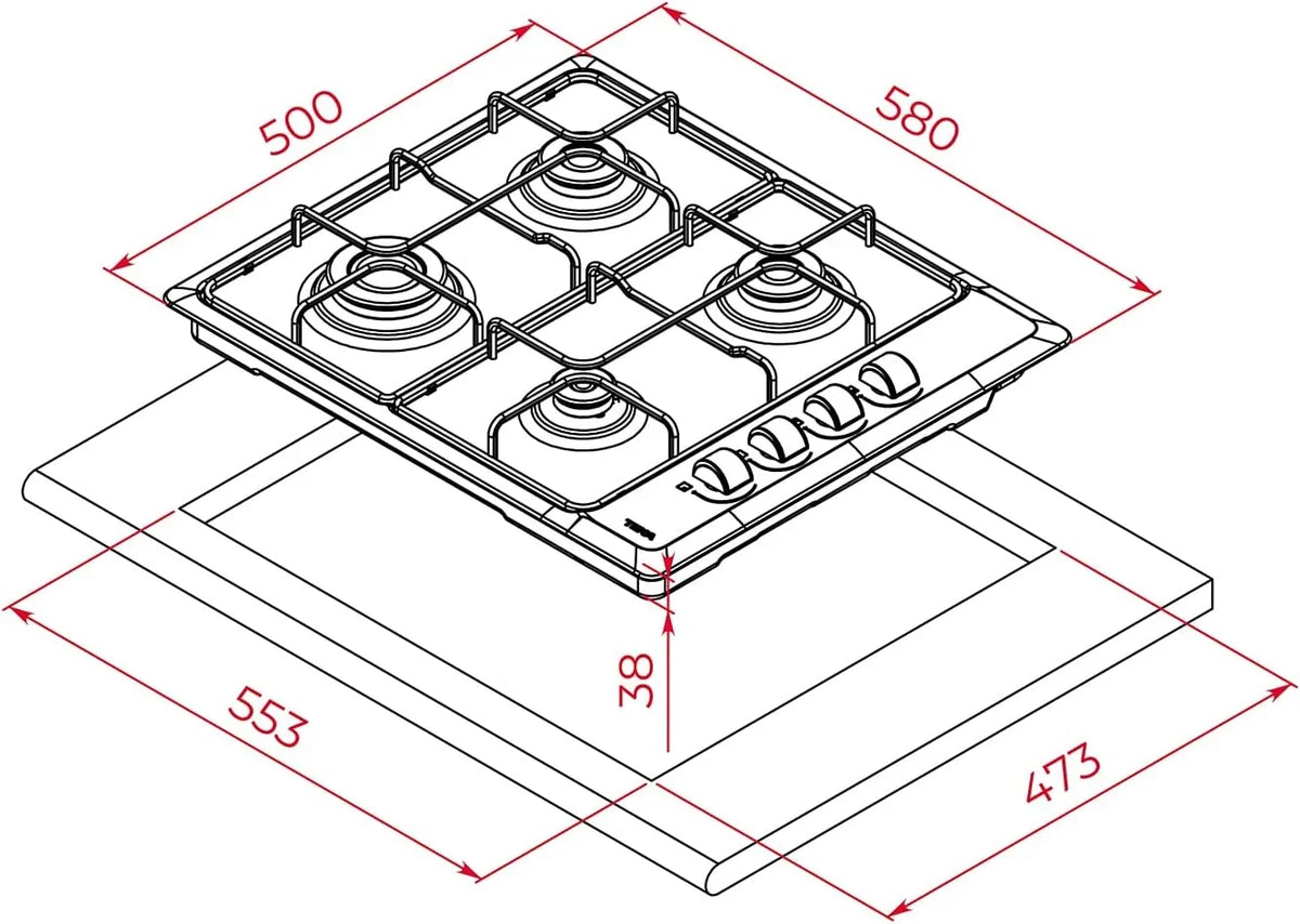 TEKA Placa de Gas Butano. 60 cm. 4 Fuegos. Mandos Ergonómicos. Seguridad Termopar. Parrillas Esmaltadas. HLX 640 KL