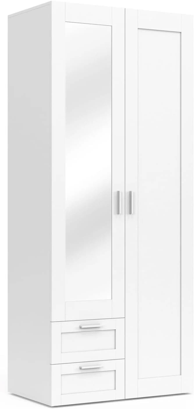 IDMarket - VITO 2-door wardrobe white 80 cm with 2 drawers. mirror and shelves
