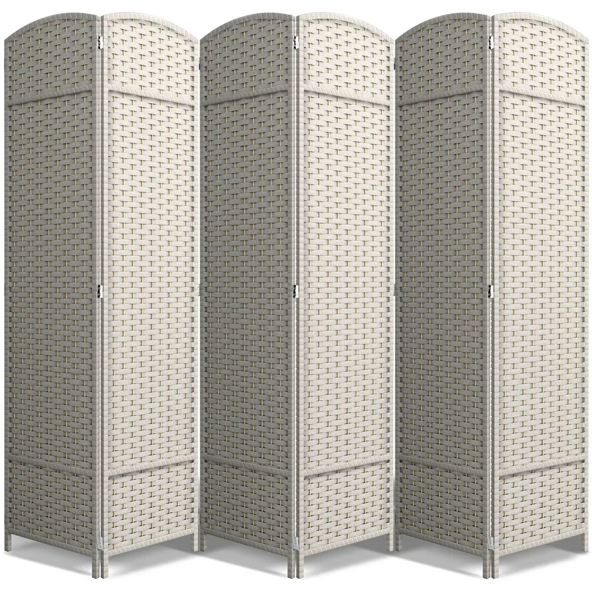6 Panel Room Divider. 6ft Tall Extra Wide Folding Privacy Screen with Hand-Woven Mesh Panels