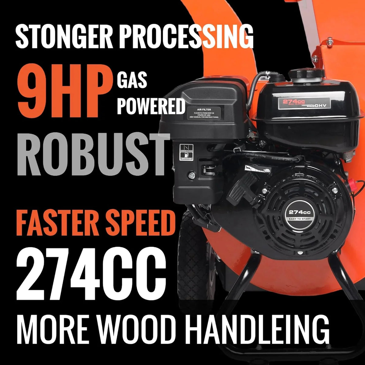 C40 Wood Chipper 4 inch Max Diameter Capacity 9 HP 274cc Gas Powered Engine Heavy Duty Shredder Mulcher