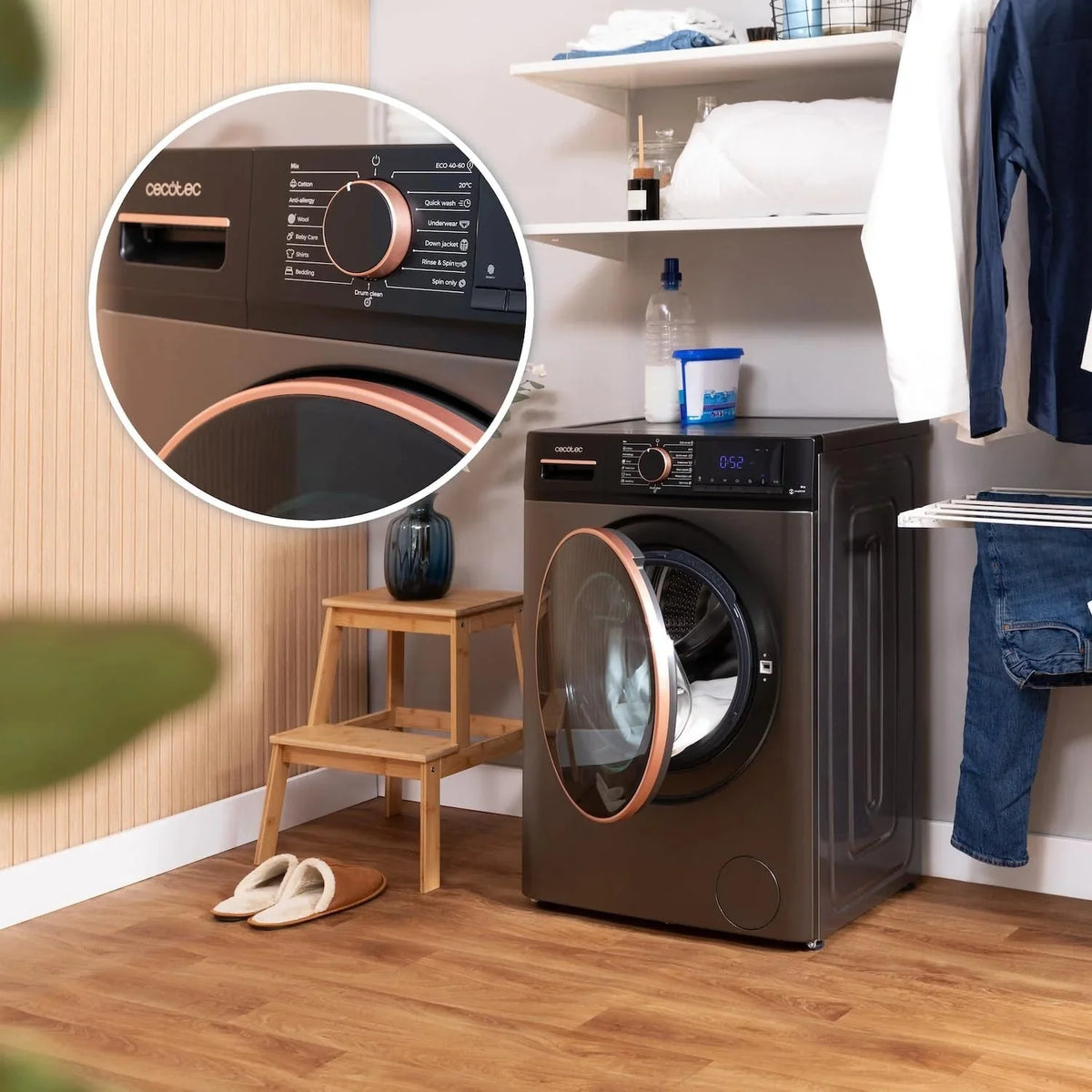 Cecotec Lavadora 10Kg Carga Frontal Bolero DressCode 10610 Inverter Steel A. 1400 RPM. Steam Max. Motor Inverter Plus. 15 Programas. OnSmart. Smooth