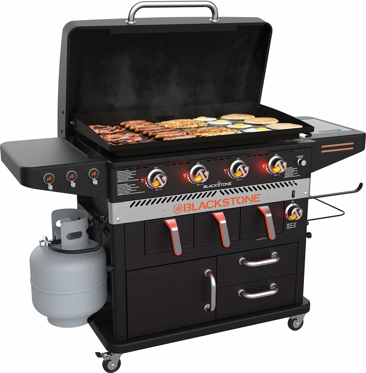 36-Inch 4-Burner Outdoor Griddle with Air Fryer. Multi-Function Gas Grill and Griddle Cooking Station