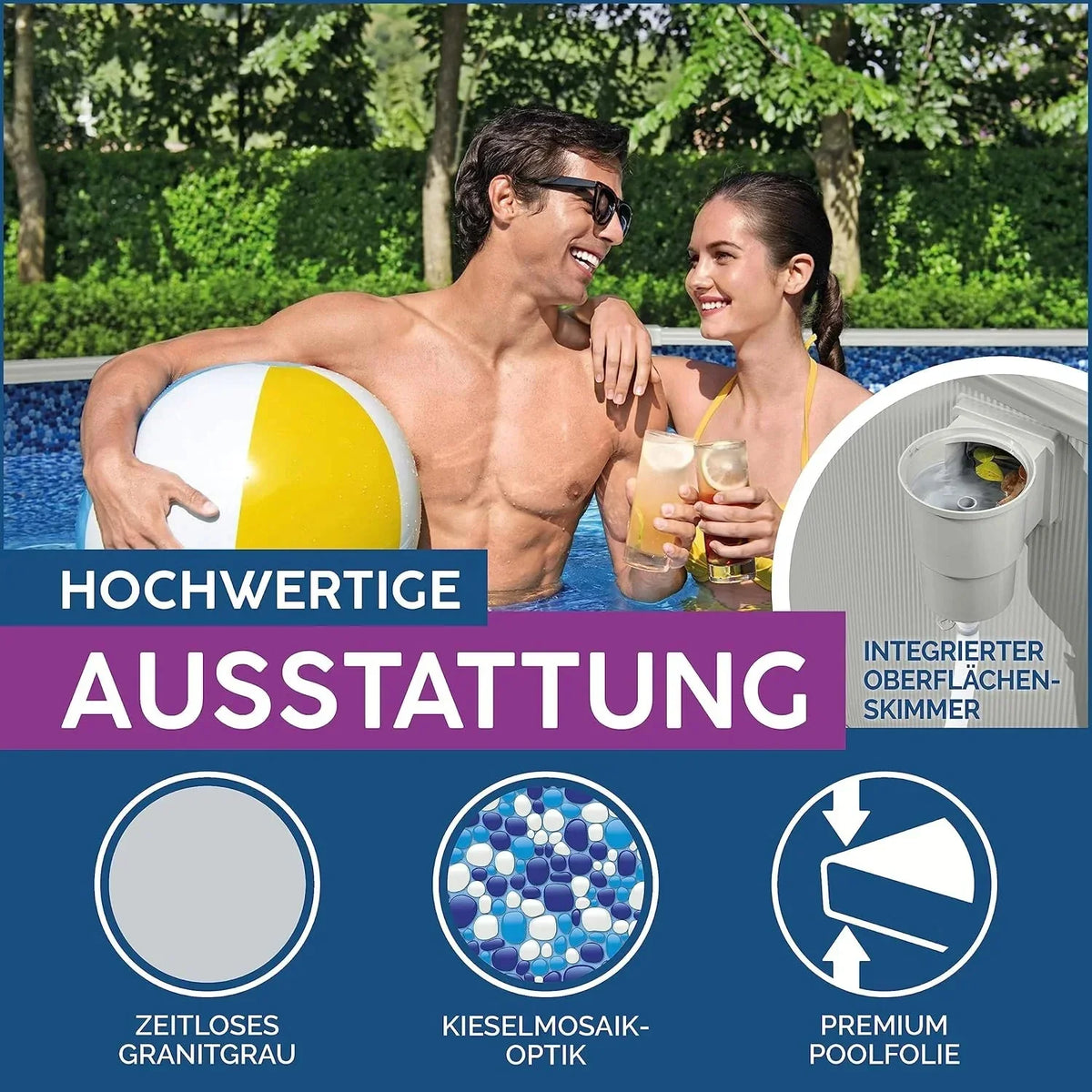 Bestway Hydrium - Piscina de Pared de Acero con Filtro de Arena. diámetro de 300 x 120 cm. Gris. Redonda