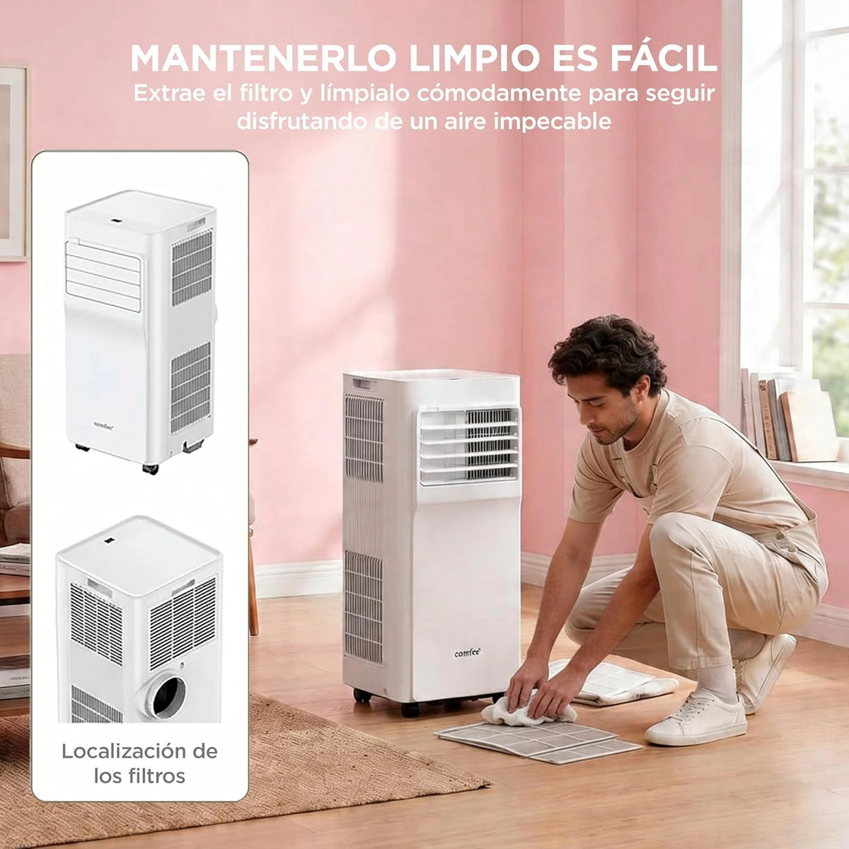 COMFEE Pingüino Aire Acondicionado Portátil 3 en 1 | 8000 BTU/2000 Frigorías Con App + Mando a Distancia | Climatizador y Deshumidificador | Bajo