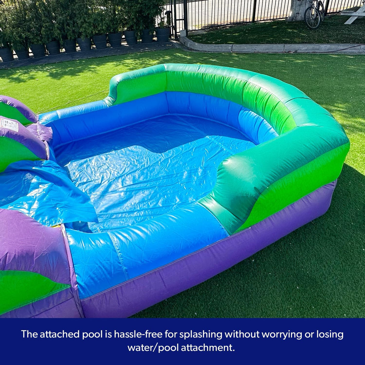 2025 HeroKiddo Resbaladilla Acuática Inflable de Grado Comercial de 16' con Piscina Adjacente para Niños y Adultos (con Ventilador). Uso Mojado y Seco