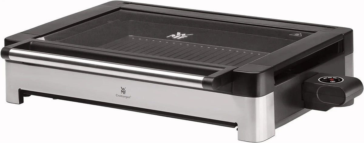WMF Lono Tischgrill elektrisch mit Glasdeckel. beschichtete Grillplatte. herausnehmbare Auffangschale. spülmaschinenfest. Edelstahl matt. 2200 Watt