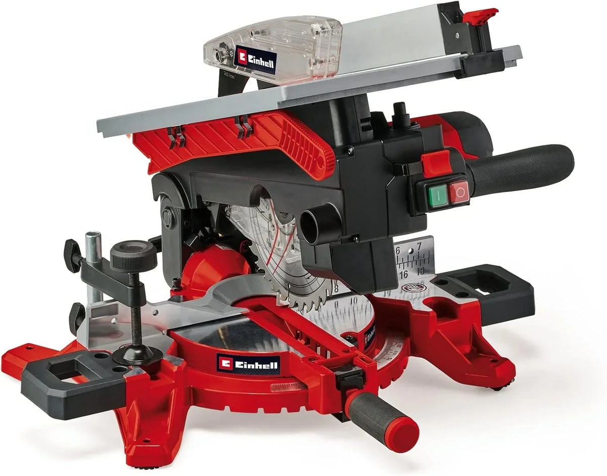 Einhell Sierra ingletadora y tronzadora y mesa TE-MS 216 T (1500W. hoja de sierra de Ø216mm. ancho de corte 120mm. profundidad 55mm. incl. láser de