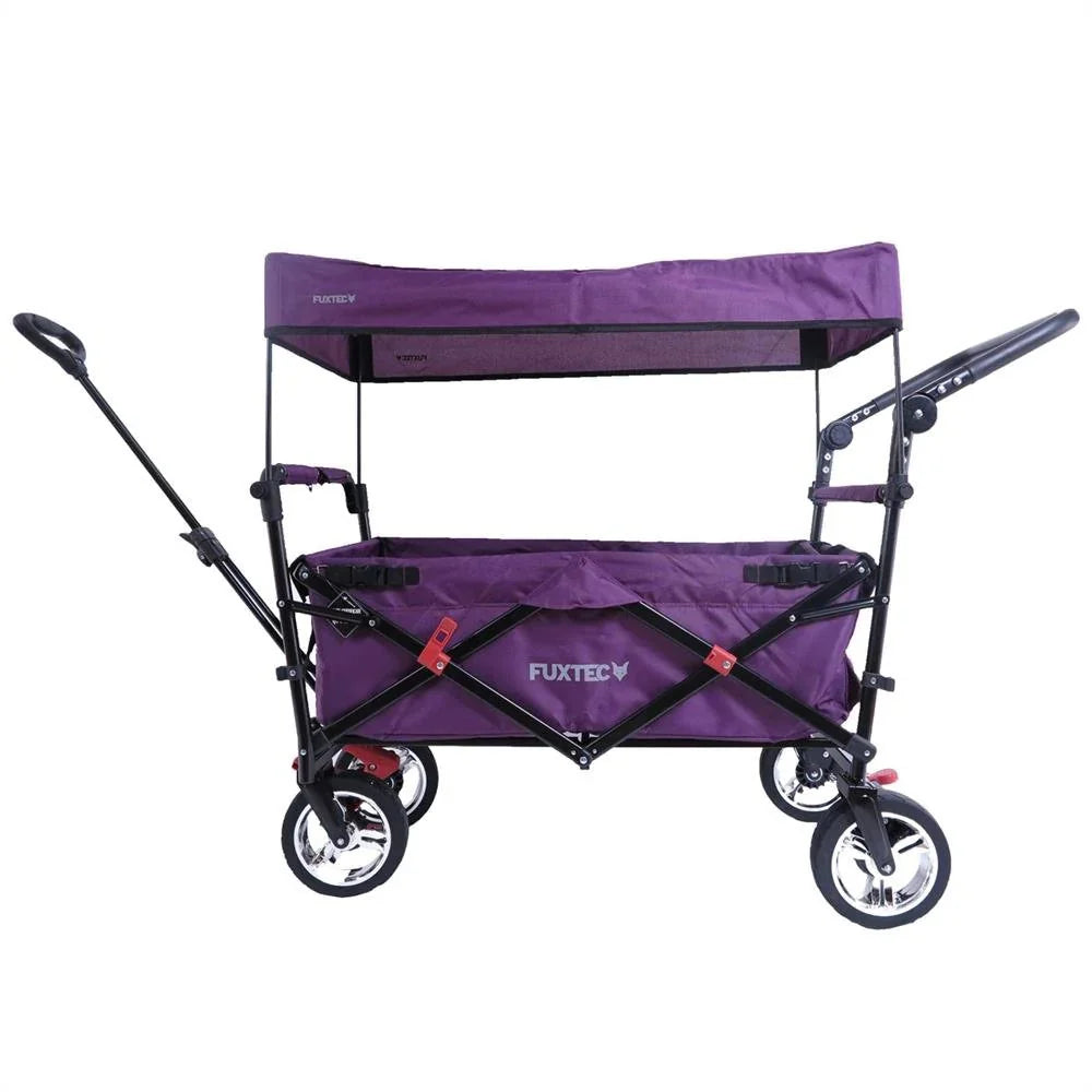 Bollerwagen FUXTEC FX-CT700. Carro Plegable Gris para el Transporte de niños. Ciudad. Campo. Playa o montaña - con Capota Anti-UV. asa de Empuje.