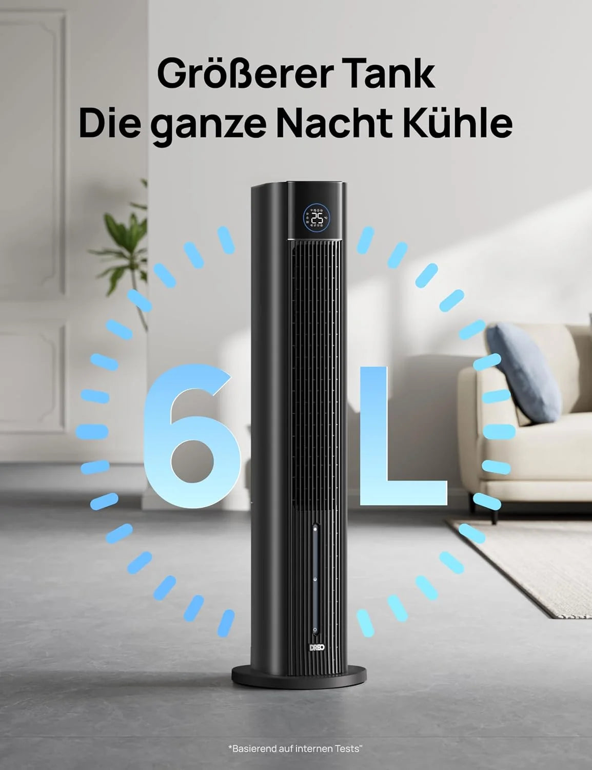 DREO Turmventilator mit Wasserkühlung. 110 cm Luftkühler mit Wasserkühlung Leise. 4-Geschwindigkeiten-4-Modi Verdunstungskühler. APP-Steuerung.