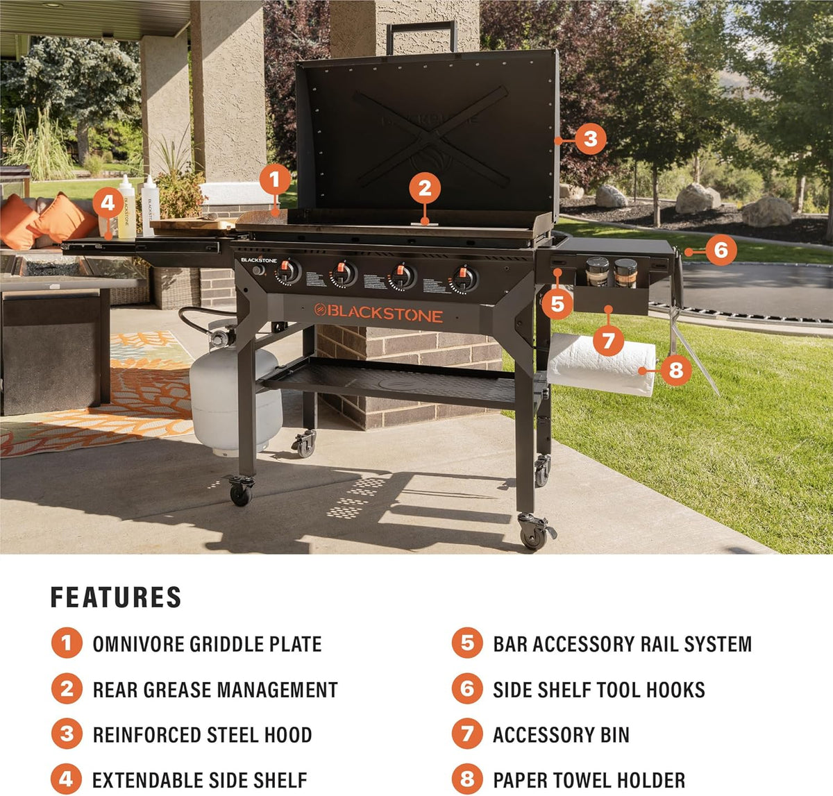 Iron-Forged 36 Omnivore Griddle – Premium Powder-Coated Steel with Reinforced Hood. Black Finish