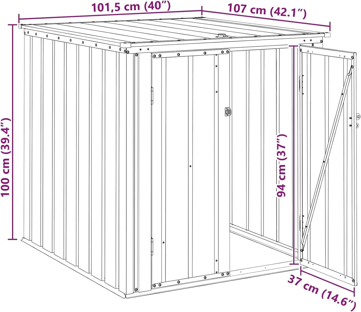 vidaXL Gartenlagerbox Schwarz 101.5 x 107 x 100 cm Stahl. Stylischer. rechteckiger Tisch für jeden Essbereich. pflegeleicht. Elegantes Design.