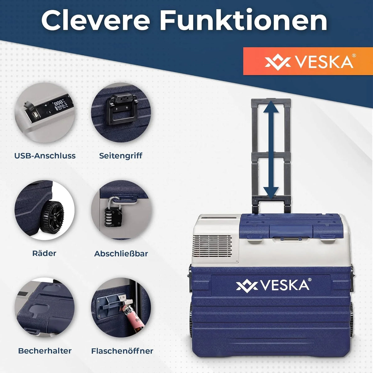 Kompressor Kühlbox elektrisch. Gefriertruhe mit APP-Steuerung. USB-Anschluss. 12/24V. 230V. Räder. transportabler Kühlschrank. Kühltruhe. Gefrierbox