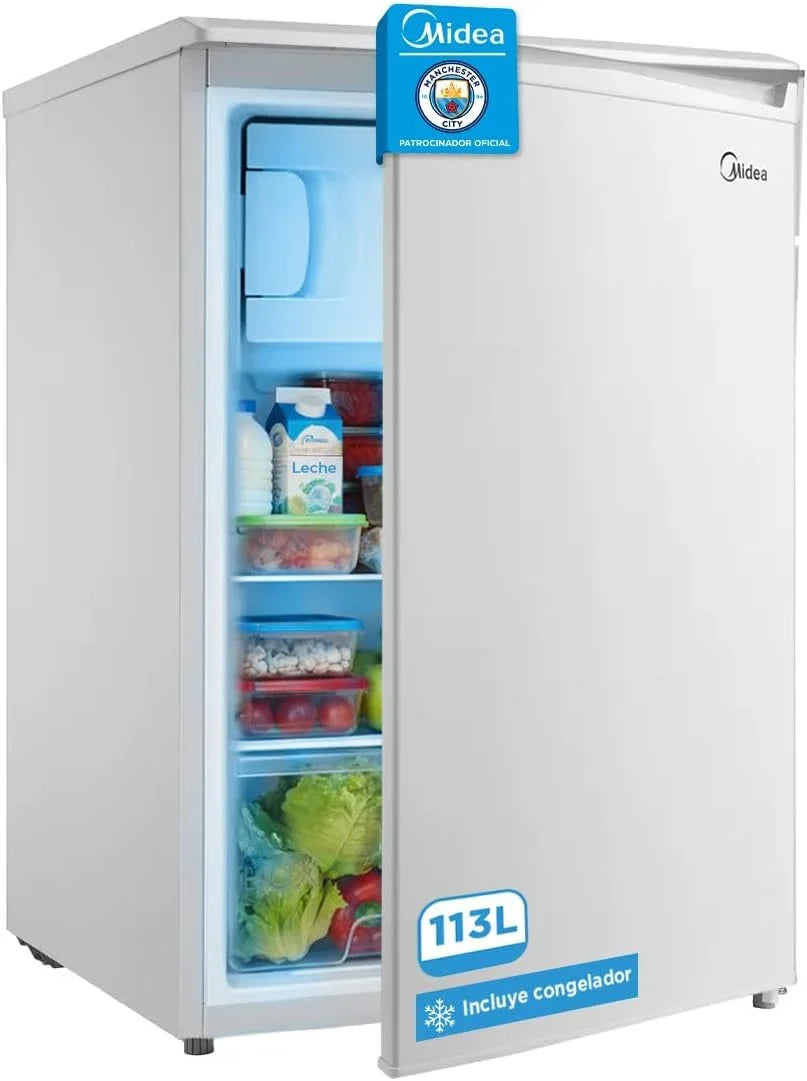 Midea Nevera pequeña 113L con Congelador - Mini frigorífico pequeño para la Habitación/Caravana/Camping - Mini Bar Bajo Consumo - Frigorifico Bajo