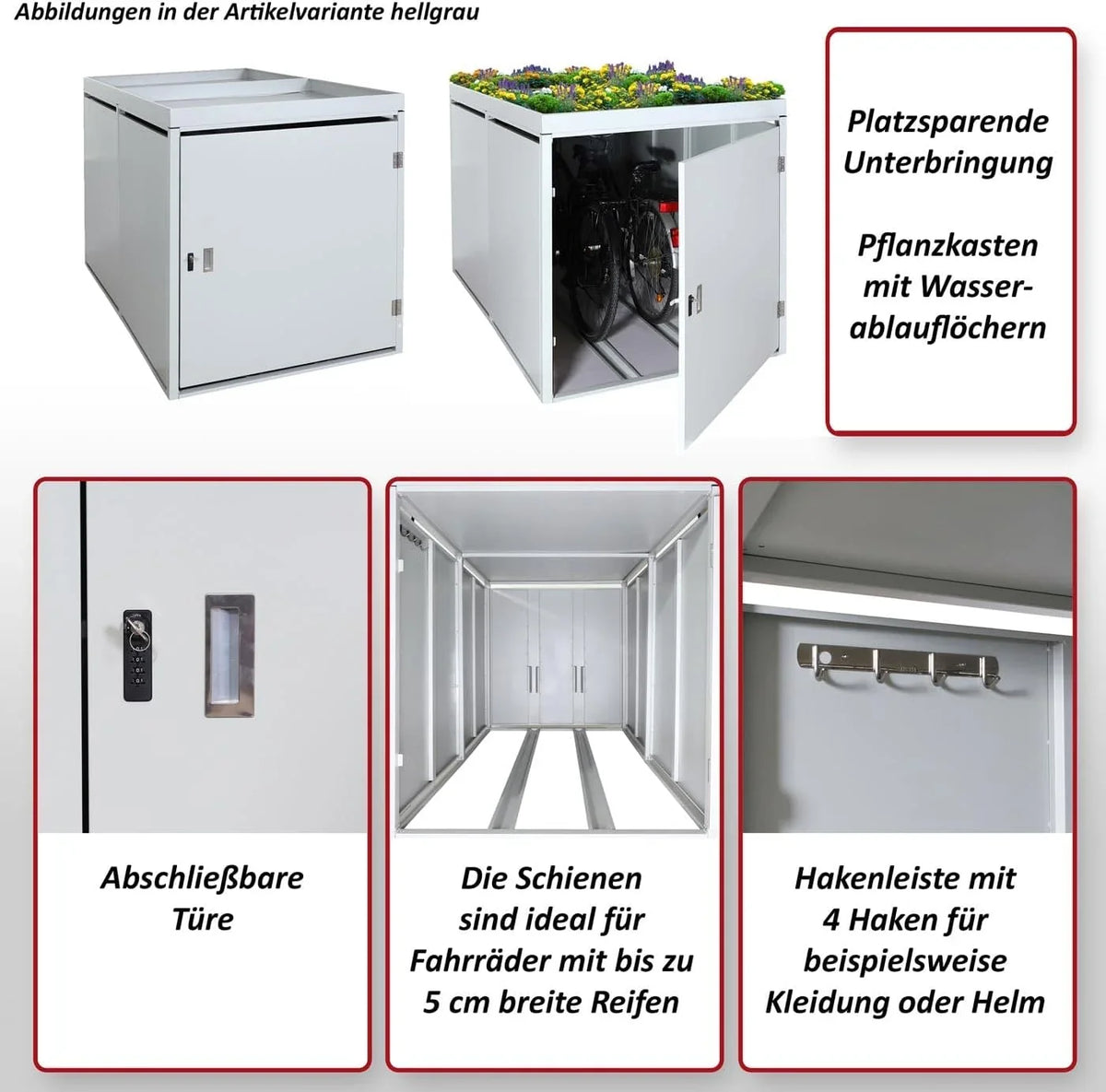 Mendler 2er-Fahrradgarage mit Pflanzkasten HWC-L56b. Fahrradbox. abschließbar verzinkter Stahl 125x113x208cm - anthrazit