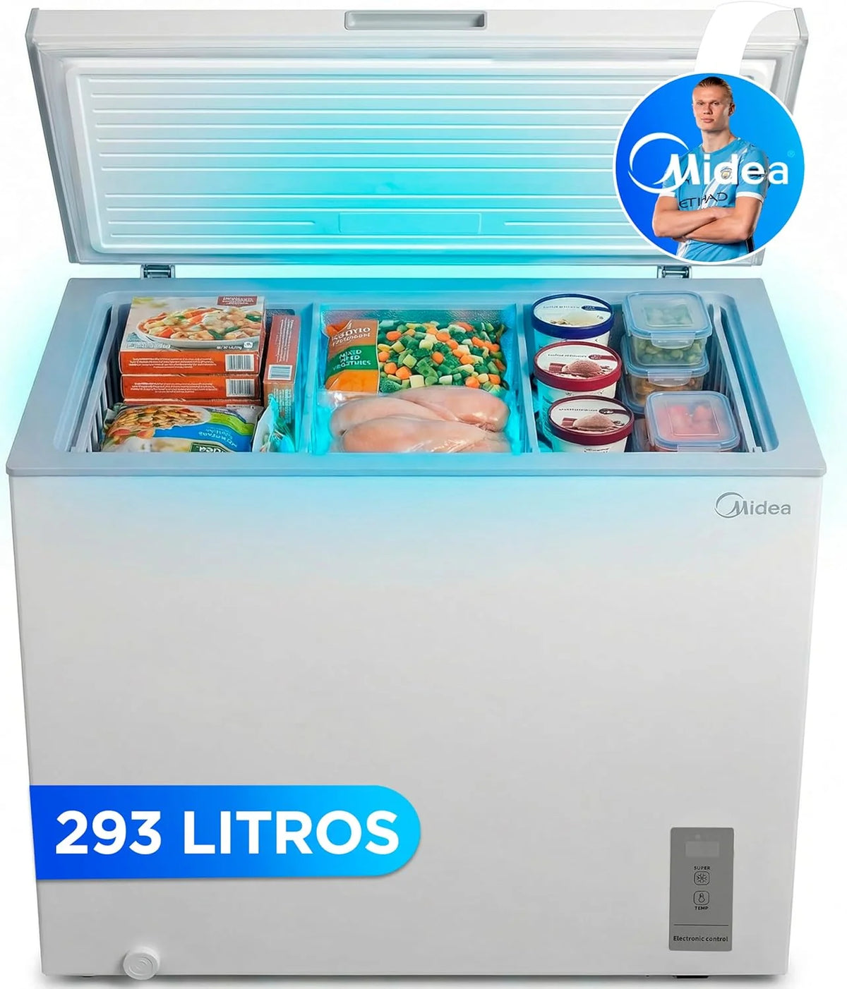 MIDEA Arcon Congelador Pequeño de 293L | Congelador Horizontal Convertible a Frigorífico con Motor Inverter. Control Electrónico de Temperatura.