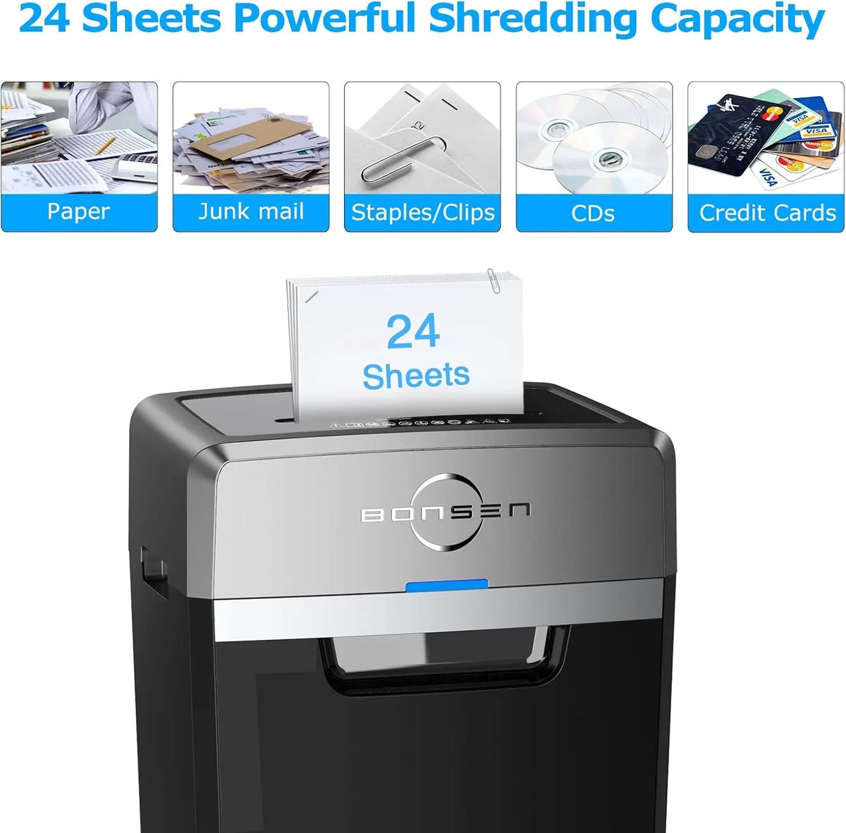 24-Sheet Cross-Cut Paper Shredder. 40-Min Continuous Run Time. 9-Gallon Basket. P-4 Security