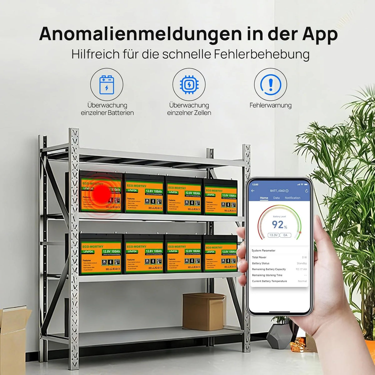 ECO-WORTHY LiFePO4 12V 100Ah Bluetooth mit 100A BMS Low Temperature Schutz und Max. 15000 Zyklens.1280Wh Lithium Batterie 12V 100Ah Autobatterie für