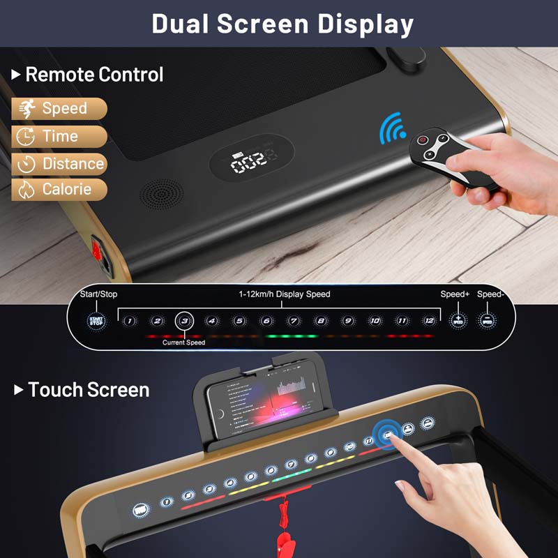 2-in-1 Folding Electric Treadmill. 2.25 HP. Under-Desk. with Dual Display and Smart App Control