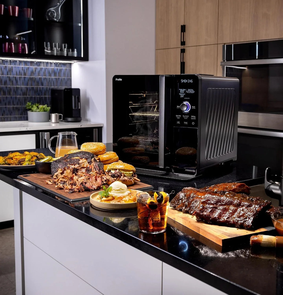 Smart Indoor Pellet Smoker. with Active Smoke Filtration. 5 Smoke Control Settings. WiFi Connected. Electric. Countertop BBQ Appliance. Black