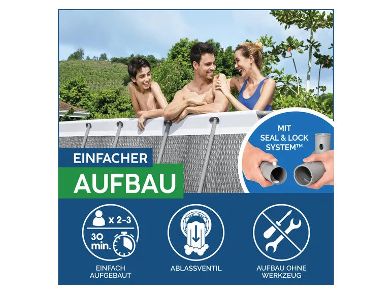 Power Steel Frame Pool Komplett-Set mit Filterpumpe. ca. L 412 x B 201 x L 122 cm