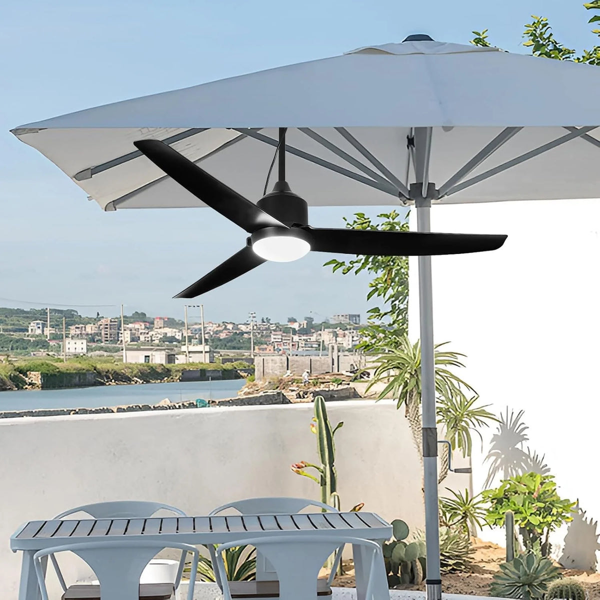 Deckenventilator mit Beleuchtung und Fernbedienung IP65 Wasserdicht Aussen Ventilator Dimmbar Fan Deckenleuchte Moderne Lampe mit Ventilator Leise