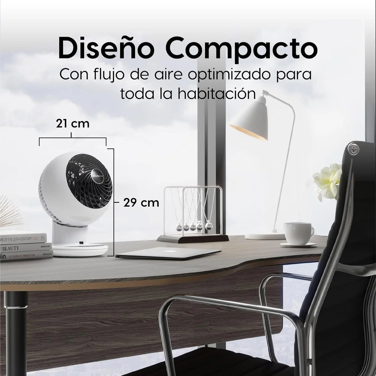 Iris Ohyama Woozoo. 30m². Ventilador de mesa. Blanco. 5 velocidades. Mando a distancia. Oscilación multidireccional. Silencioso. Potente. Escritorio.