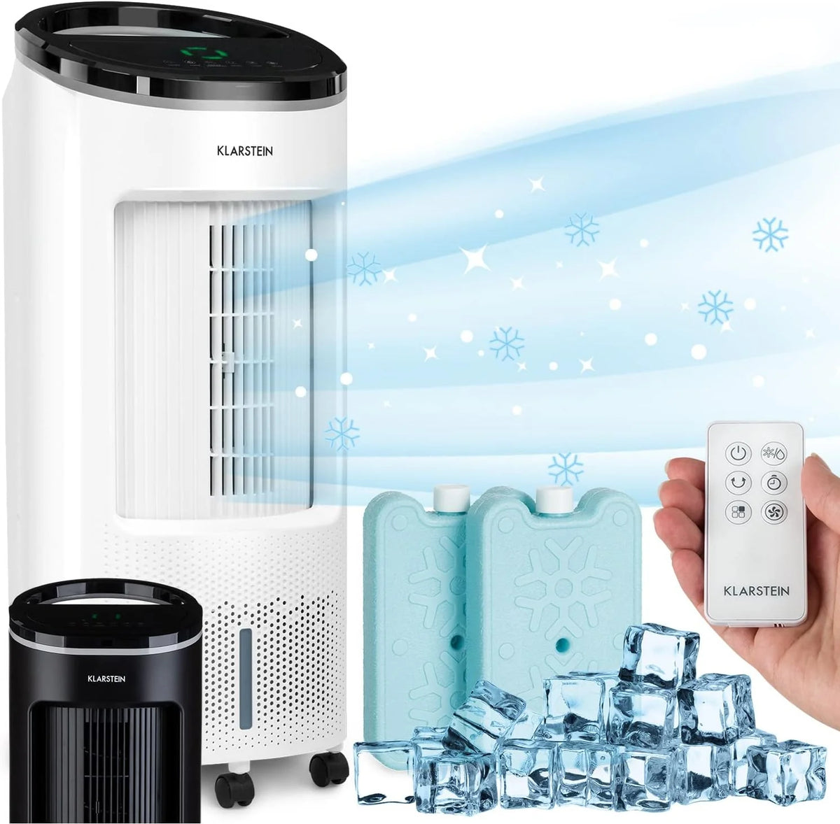 Klarstein Luftkühler mit Wasserkühlung. Leiser 4-in-1 Verdunstungskühler. Luftbefeuchter. Ventilator & Nachtmodus. Mobile Klimageräte Luftkühler 7L.