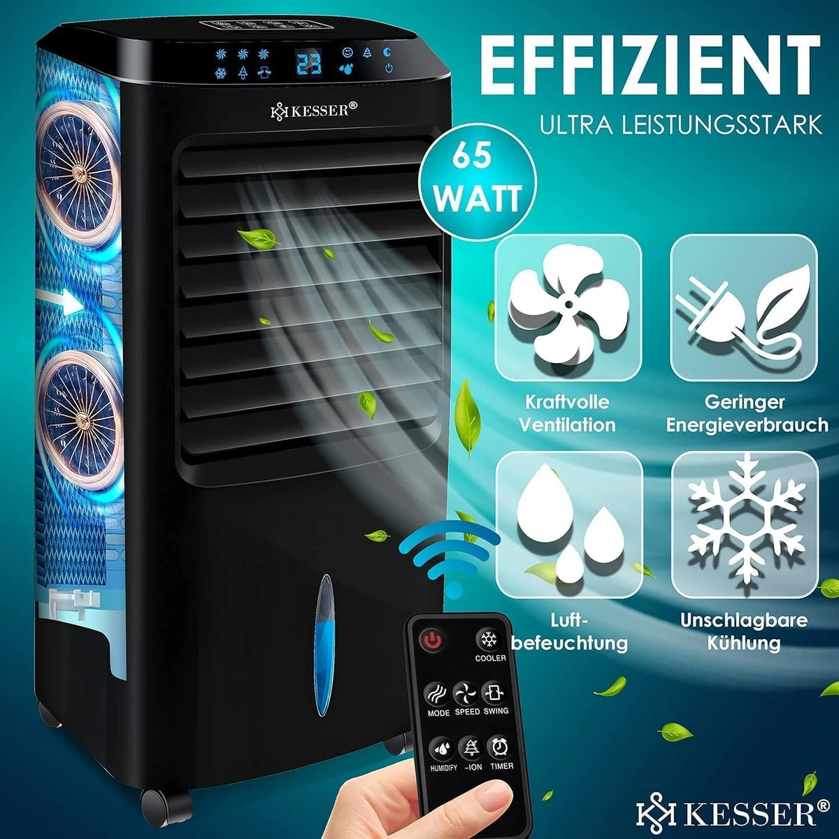KESSER Mobile Klimaanlage 4in1 Luftkühler – Air Cooler mit Fernbedienung & Timer. 10L Wassertank. Ionisator & Luftbefeuchter. Ventilator Klimagerät
