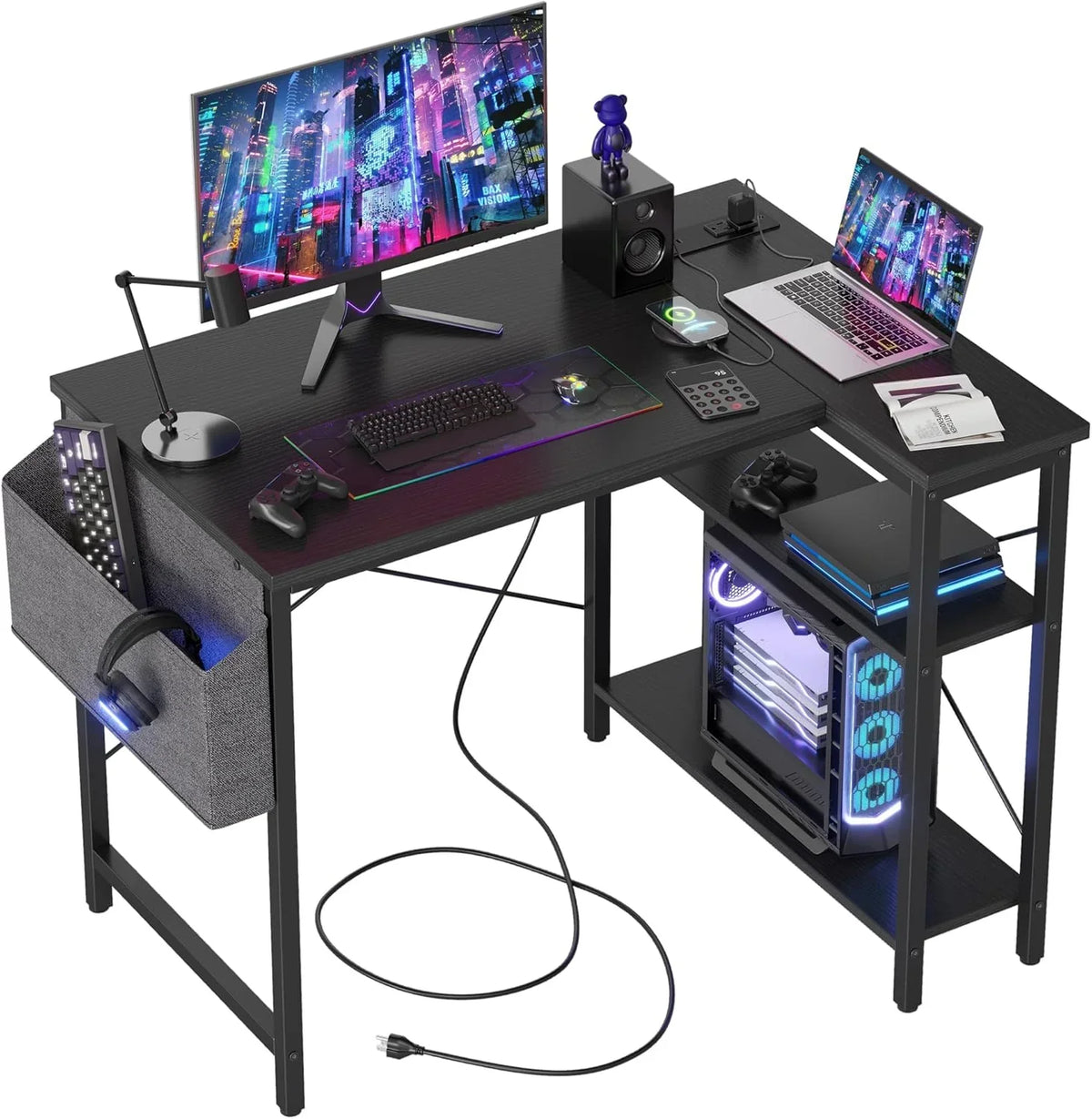 40 Inch L Shaped Computer Desk. Compact Corner Office Desk for Home Office. Study and Small Spaces