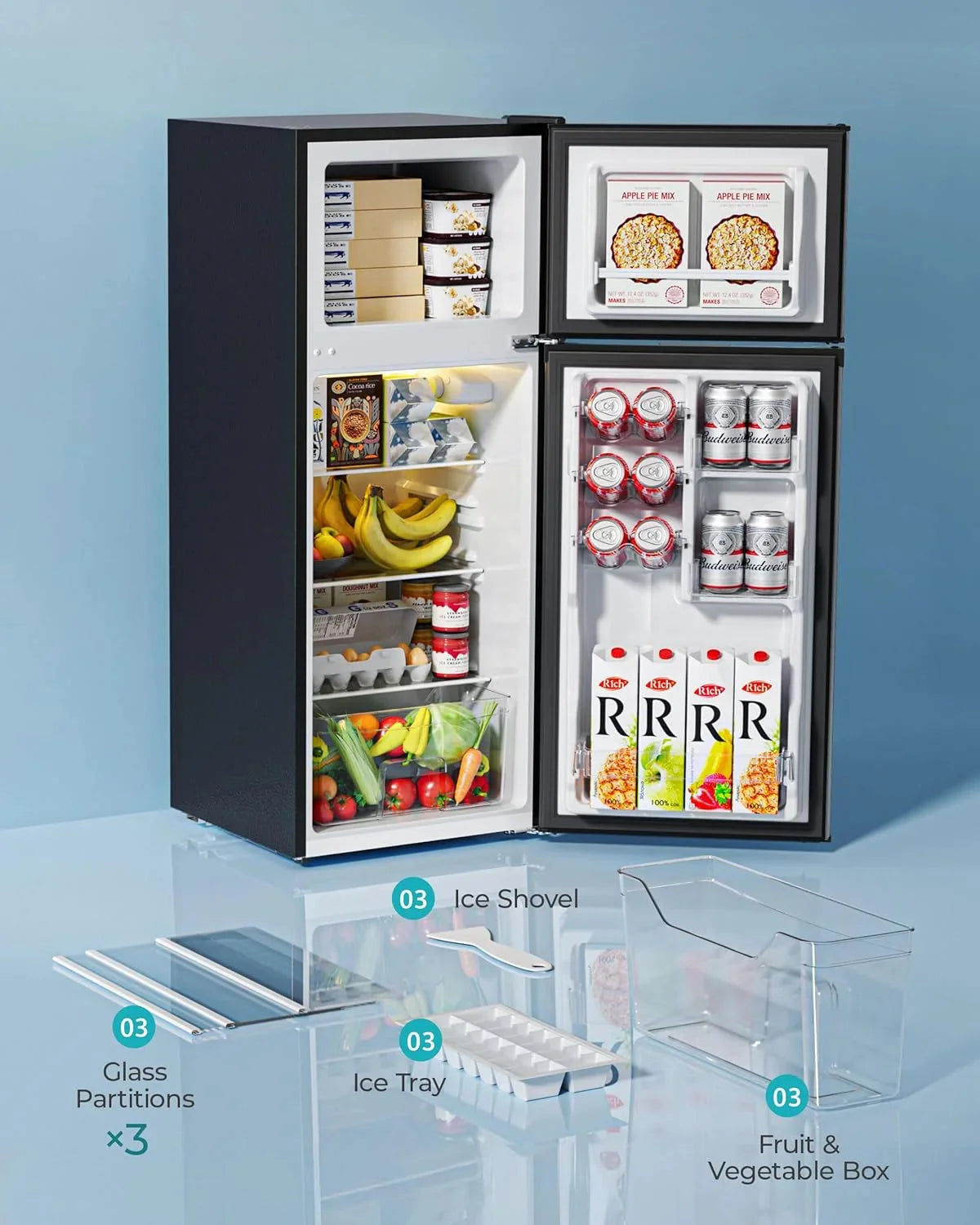 3.2 Cu. Ft. 2-Door Mini Fridge with Freezer. Compact Refrigerator. Silver