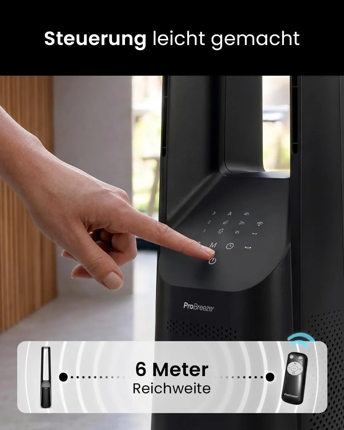 Pro Breeze 101cm rotorloser Ventilator - Smart Home Ventilator mit WLAN. Fernbedienung. LED Display. 6 Geschwindigkeiten - Turmventilator sehr leise.