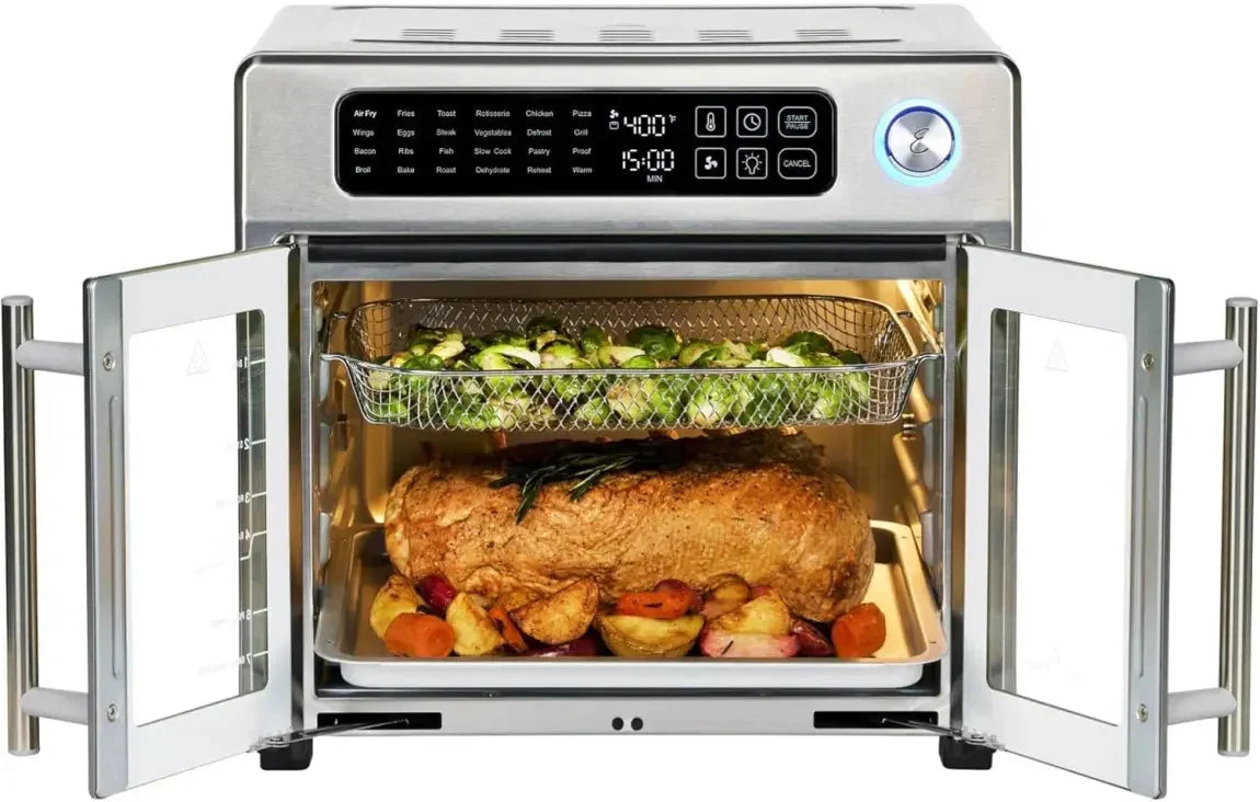 26-Qt. Extra-Large Air Fryer Convection Toaster Oven with French Doors. Stainless Steel