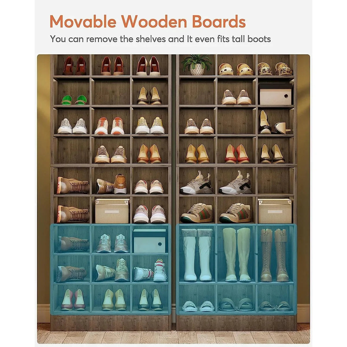 10-Tier Tall Shoe Cabinet. 30-Pair White Wood Shoe Storage Rack for Entryway and Closet