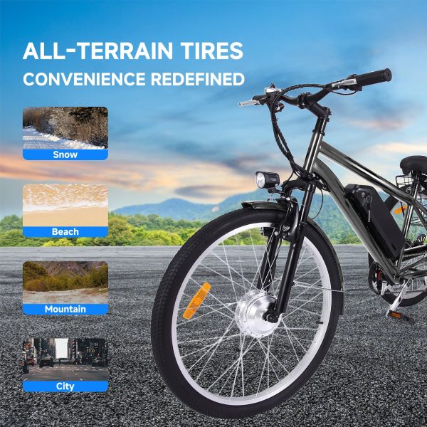 26 Inch Adult 3 Wheel Electric Tricycle with Basket. Fat Tires.7 Speeds.350W Powerful Motor. 36V 10Ah Removable Battery – Dark Gray