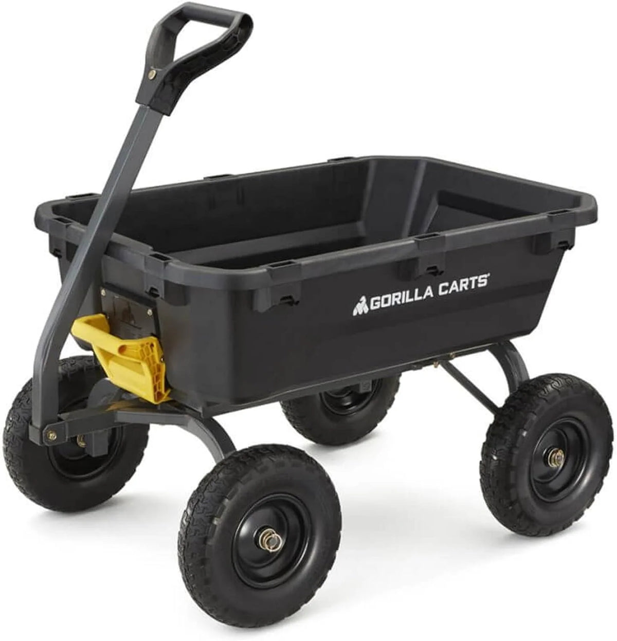 7-Cubic-Foot Poly Dump Garden Cart with No-Flat Tires. 1.200-Lb. Capacity. Black