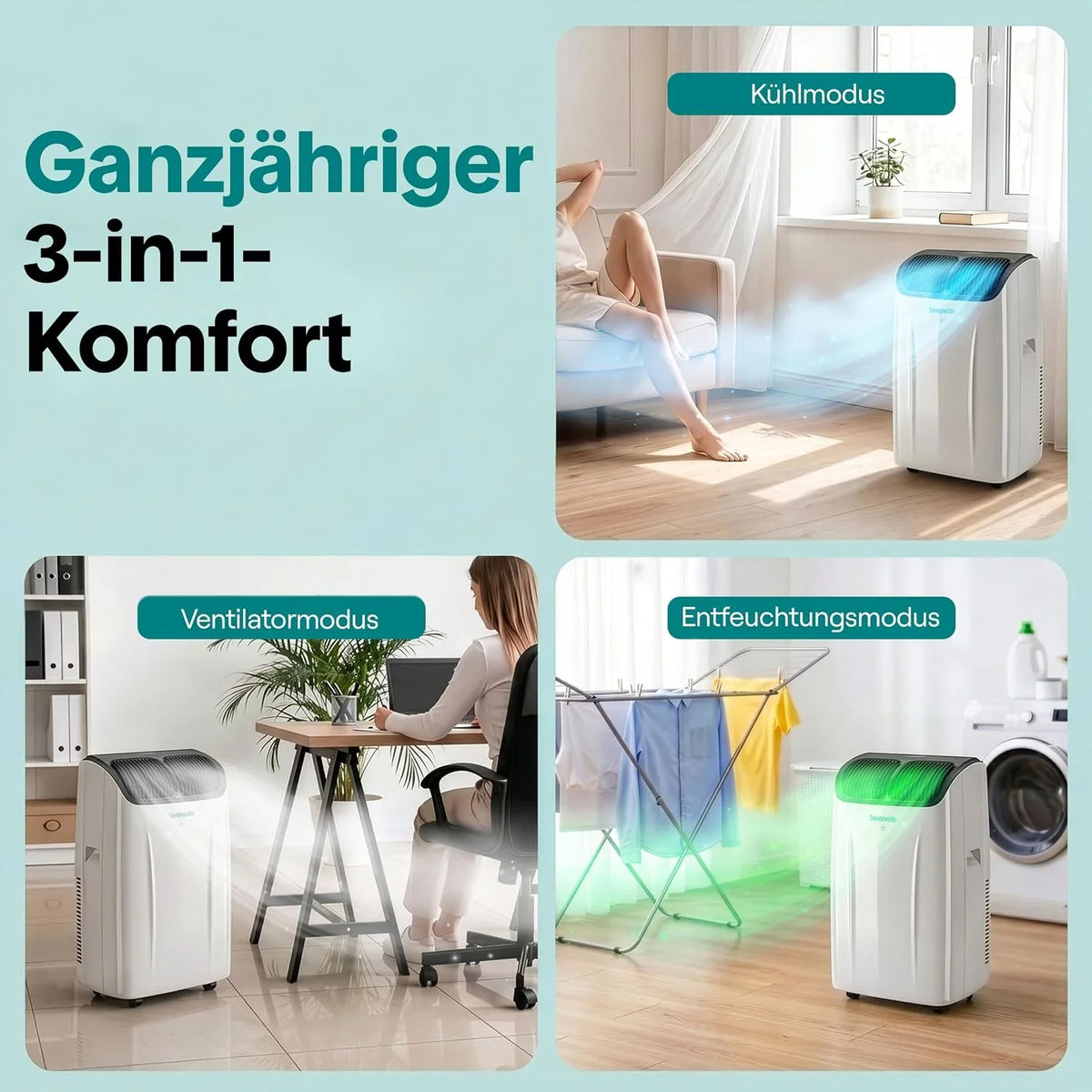 SereneLife Klimaanlage Mobil 14000 BTU – Kleine Klimaanlage für Zimmer bis 33 m² | WiFi | Kühlung. Entfeuchter & Ventilator | 51 dB