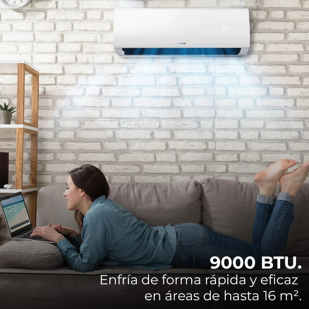Cecotec Aire Acondicionado Split AirClima 9000 Smartfresh. 9000 BTU. Motor DC. Bomba de Calor. Mando a distancia. Pantalla LED. Sistema Inverter. 5